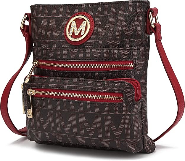 MKF Women's Crossbody Bag – Adjustable Strap – PU Leather Crossover Designer Signature Tote Messenger Bag, Dolly Red, Small