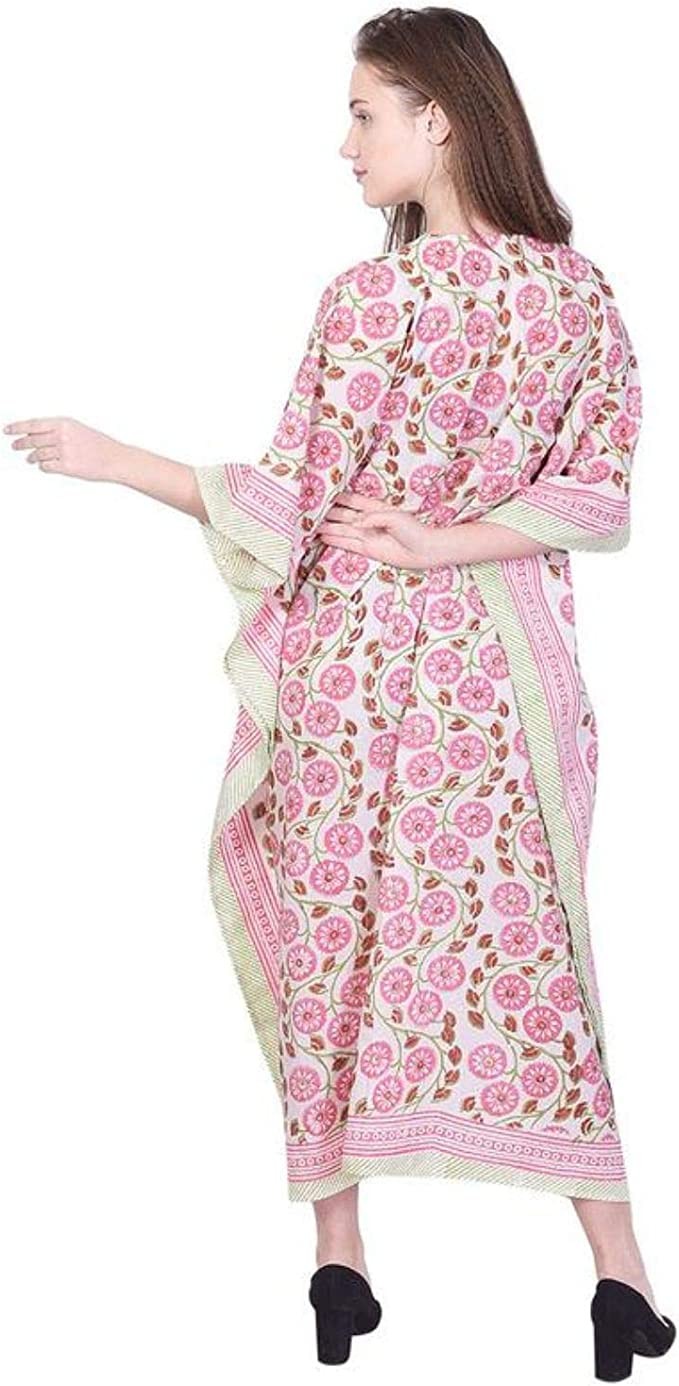 Fabric Venue Women's Ethnic Hand Block Printed Cotton Maxi Robe Pajama Dress Floral Dress