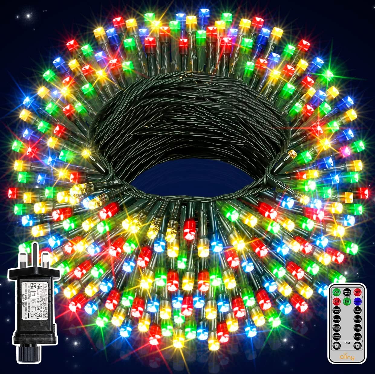 Ollny Outdoor Christmas Tree Lights - 40M 400LED Christmas Fairy Lights Mains Powered with 8 Light Modes/Timer Waterproof String Lights Plug in for Outside Indoor Garden Xmas Tree Decorations